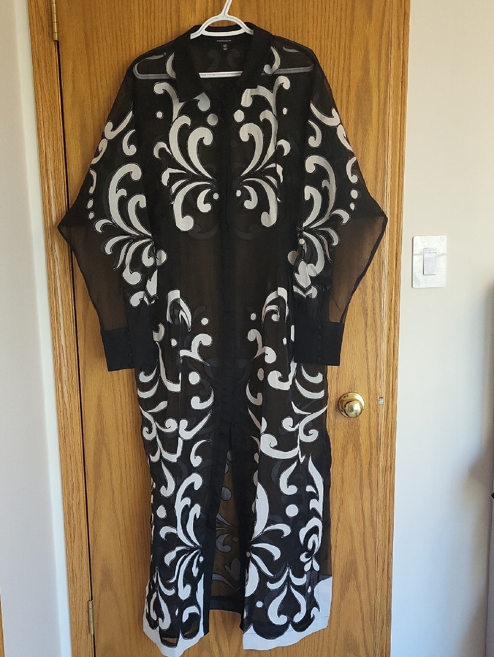 Karen Millen Black Sheer Jacket with White Scroll Motif